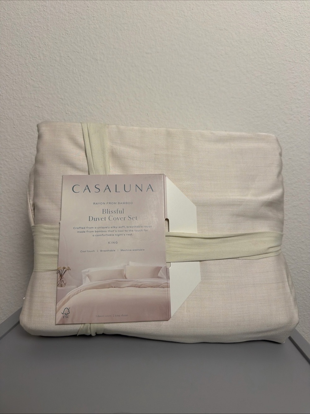 casaluna rayon from bamboo blissful duvet cover set NATURAL COLOR king NEW - Picture 2 of 5